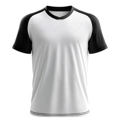 White t shirt with black sleeves. Textured fabric shirt on dark background. Clothing for sport or casual wear. Simple t shirt design.