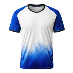 Blue and white sport shirt. V neck jersey with short sleeves. Dye sublimation design on fabric. Isolated t shirt