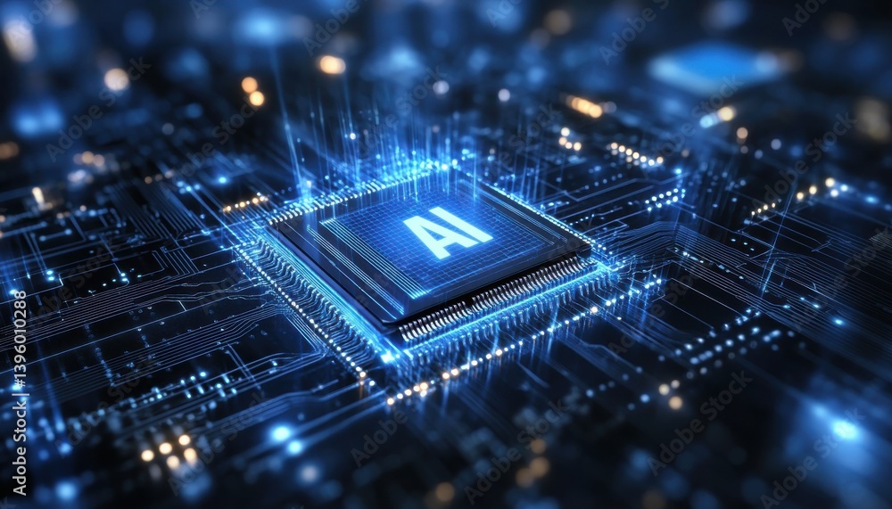 Aufkleber artificial intelligence microchip with glowing circuitry on a futuristic motherboard