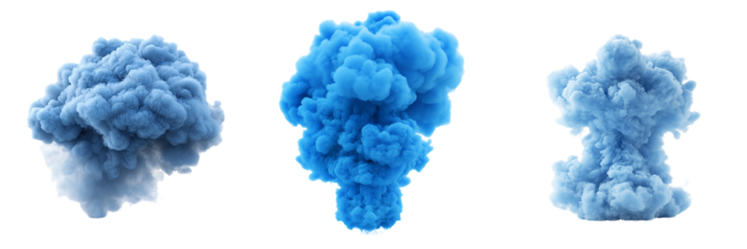 Set of A swirl of vibrant blue smoke gently rising against a clean white backdrop, creating a smooth and elegant abstract design on transparent png background. Ai generated - Powered by Adobe