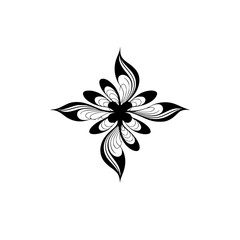 Floral Vector Ornament, Black and White, Minimalist Design