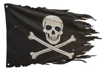 Fototapeta premium Isolated Ripped Pirate Flag with Classic Skull and Crossbones