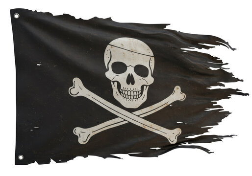 Isolated Ripped Pirate Flag with Classic Skull and Crossbones