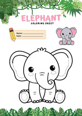 Cute Baby Elephant Coloring Page – Printable Jungle Animal Worksheet for Kids