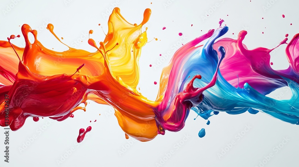 Aufkleber colorful paint splashes creating a dynamic wave on a white background in an abstract art style