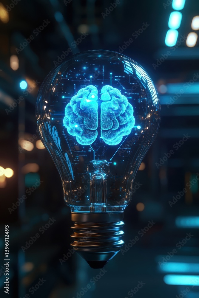 Aufkleber glowing light bulb with ai brain symbolizing innovation and artificial intelligence