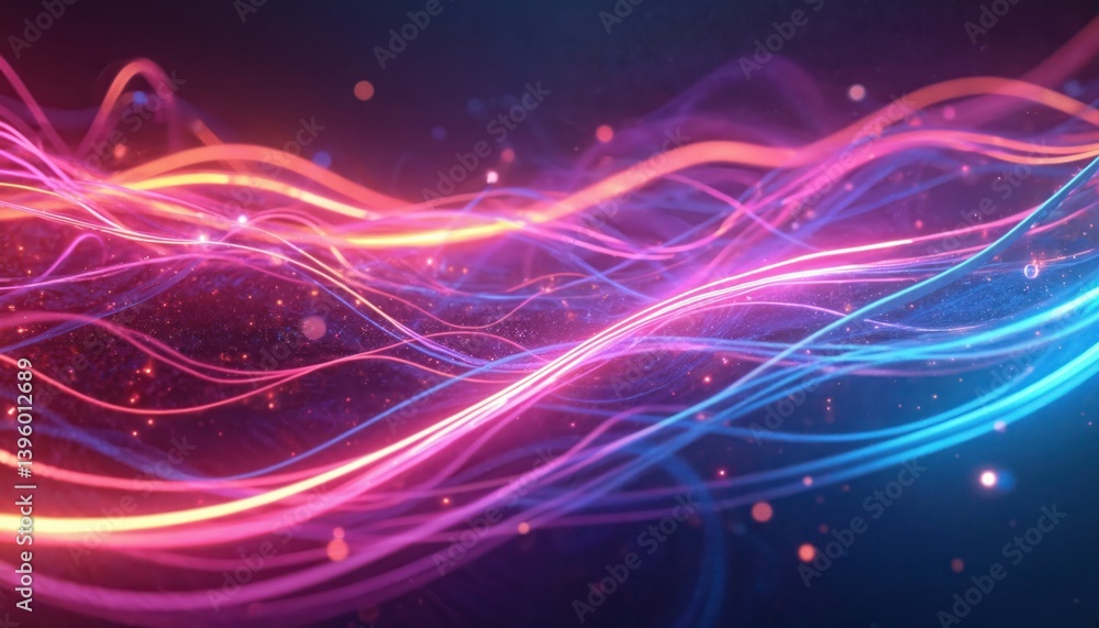 Aufkleber Abstract neon party background with glowing lines. Bright dynamic waves, energy flow in motion. Futuristic colorful design. Perfect for music events party tech presentations.