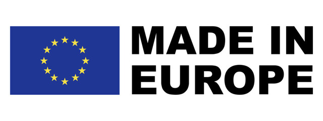 Made in Europe set flat icon for banner design.Information label