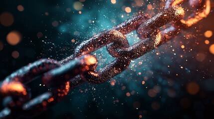 breaking chains transforming into beams of light, symbolizing the release of potential and the achievement of true asset freedom