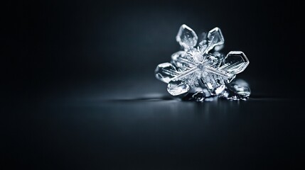   A black background features a solitary snowflake in focus
