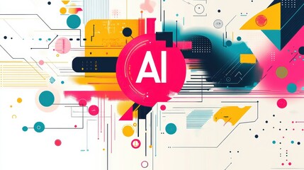 Obraz premium Abstract illustration combining AI and design with colorful geometric shapes
