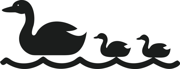 Naklejka premium Silhouette Swan Family Swimming Water Black Bird Art