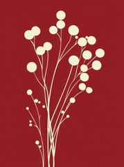 Delicate white plants with round shapes stand out against red