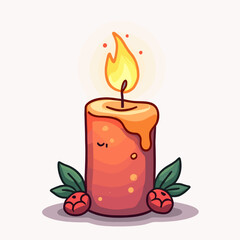 candle illustration with flame and berries