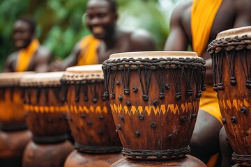 Traditional Wooden Drums Played During Cultural Music Performance Outdoors