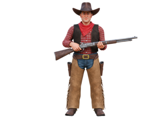 Isolated Cartoon Cowboy Holding Rifle Vigilant