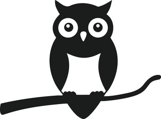 Obraz premium Silhouette Owl Perched on Branch, Simple Bird Illustration