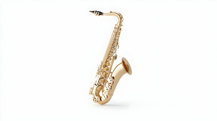 Golden Saxophone Instrument On White Background