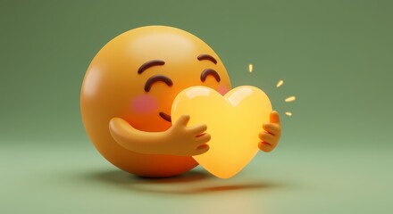 Emoji Hugging Heart - A cheerful 3D emoji lovingly embraces a glowing heart, conveying warmth and affection. Perfect for expressing care and positive emotions
