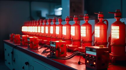 Industrial fire suppression cylinders with illuminated control modules