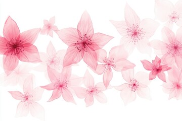 A delicate arrangement of pink floral blossoms floating gracefully across pristine white background canvas