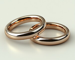 Two simple, polished rose gold wedding bands rest together