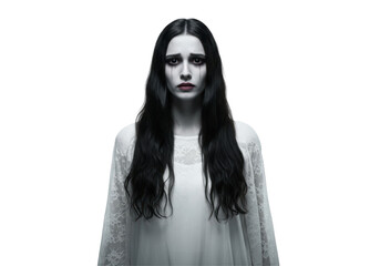 Isolated Sad Ghostly Woman with Black Tears