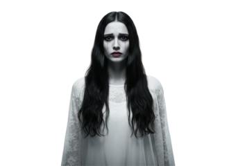 Isolated Sad Ghostly Woman with Black Tears