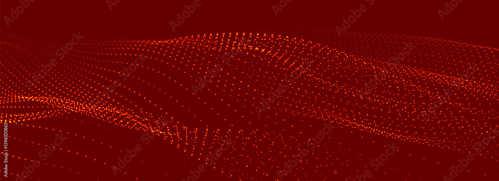 Poster futuristic dot wave. abstract digital particle wave. technology background. colored musical wave. da