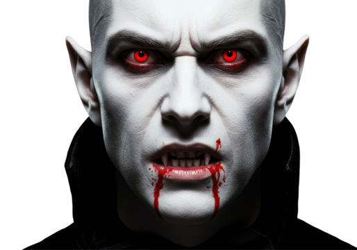 Isolated Vicious Vampire with Blood Dripping from Mouth - Powered by Adobe