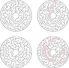 Circular Mazes Solutions and Puzzles, Brain Teaser, Pathfinding, Logic Game