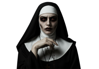 Isolated Terrifying Demonic Nun With Eyes of Darkness