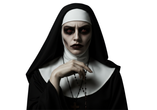 Isolated Terrifying Demonic Nun With Eyes of Darkness
