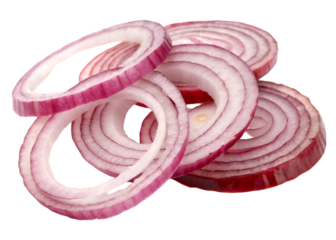 Sliced red onion rings isolated on transparent background Generative Ai.
