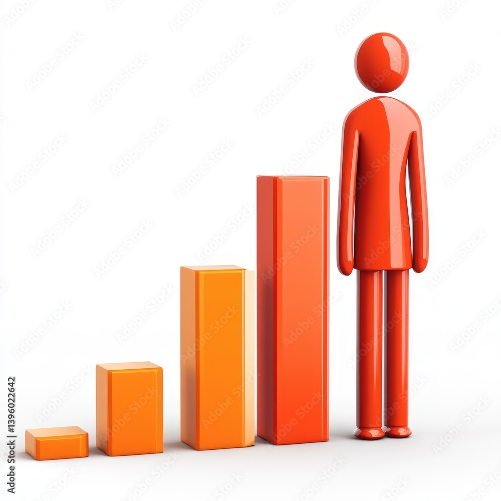 Poster a bar graph with a gradual increase in height, isolated on white background