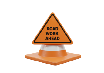 Isolated Vivid Orange Traffic Cone Signifying Road Work Ahead