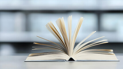Fototapeta premium Open Book On Table With Blurred Background