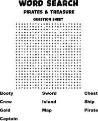 Pirate Treasure Word Search Puzzle Island, Crew, Booty, Map, Gold