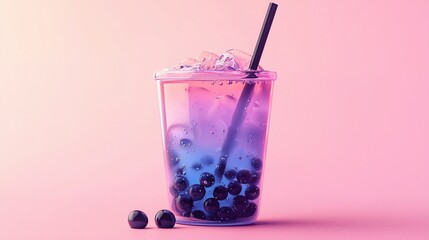 Vibrant Bubble Tea on Pink Background