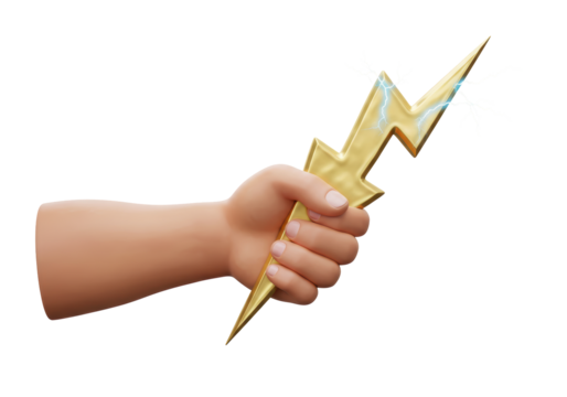 Isolated Hand Holding Lightning Bolt Power