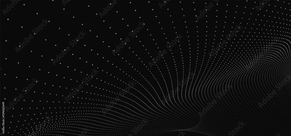 Poster futuristic dot wave. abstract digital particle wave. black and white music wave. dark background. di