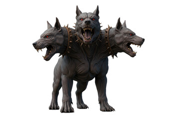 Isolated Ferocious Cerberus Three-Headed Dog Guardian of the Underworld