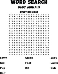 Baby Animals Word Search Puzzle Educational Fun for Kids