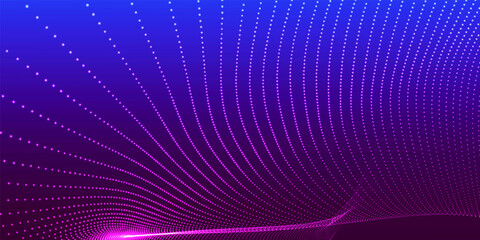 Futuristic dot wave. Abstract digital particle wave. Technology background. Colored musical wave. Light background. Digital background with smooth, wavy curves. 3D rendering.