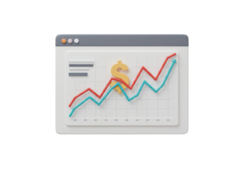 Isolated 3D Browser Window Depicting Financial Growth with Dollar Sign and Rising Graphs