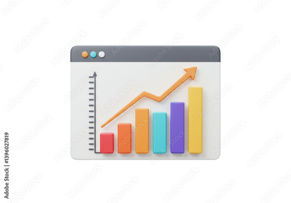 Fototapete isolated 3d browser window graph with ascending arrow