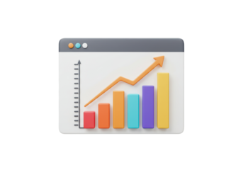 Isolated 3D Browser Window Graph with Ascending Arrow