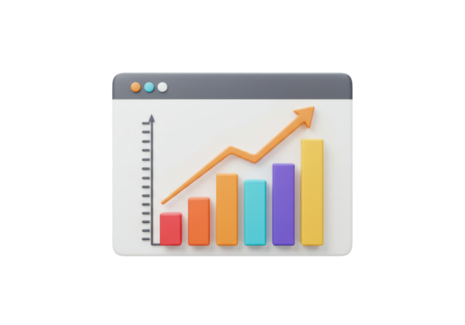 Isolated 3D Browser Window Graph with Ascending Arrow