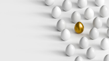 Golden Easter egg, spring holidays background, 3d render