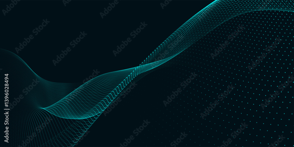Poster futuristic dot wave. abstract digital particle wave. technology background. colored musical wave. da